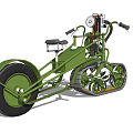 Green Three Wheeled Motorcycle With Tracked Design And Mechanical Components