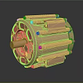 Shiny Golden Engine with Cylindrical Housing and Industrial Metal Bolts Structure