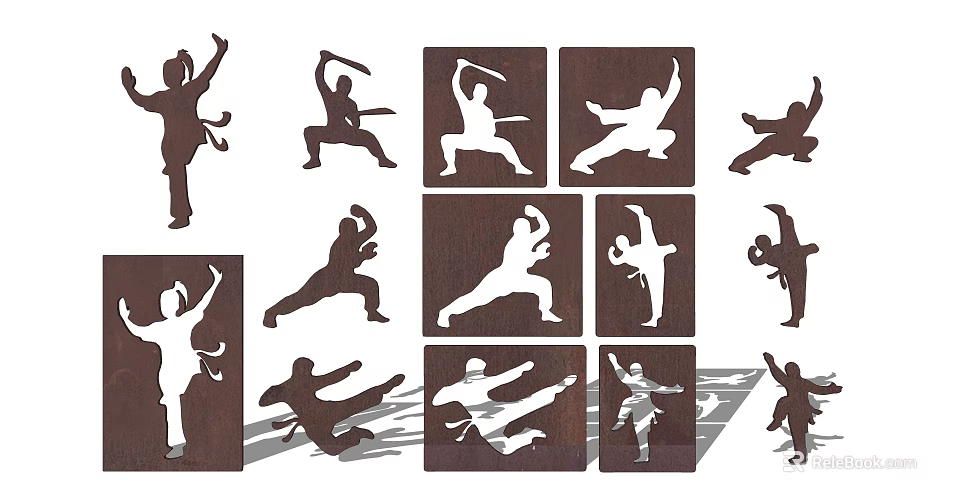 Creative Martial Arts Silhouette Wall Decor With Various Dynamic Poses 3d model