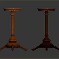 Classic Style Two Wooden Stools with Cylindrical Columns and Round Tops on Dark Bases