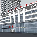Modern Hospital Building Exterior With Glass Facade Columns And Main Entrance