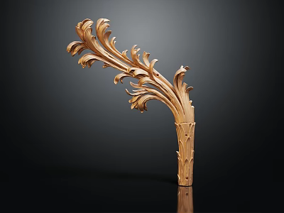 Intricate Artistic Wooden Carving With Leafy Curled Patterns And Textured Surface For Decorative Ornament 3d model