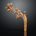 Intricate Artistic Wooden Carving With Leafy Curled Patterns And Textured Surface For Decorative Ornament