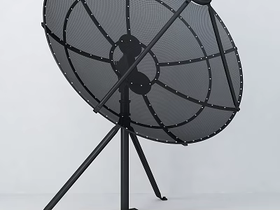 Black Satellite Dish with Tripod Stand Mesh Design and Metal Construction 3d model
