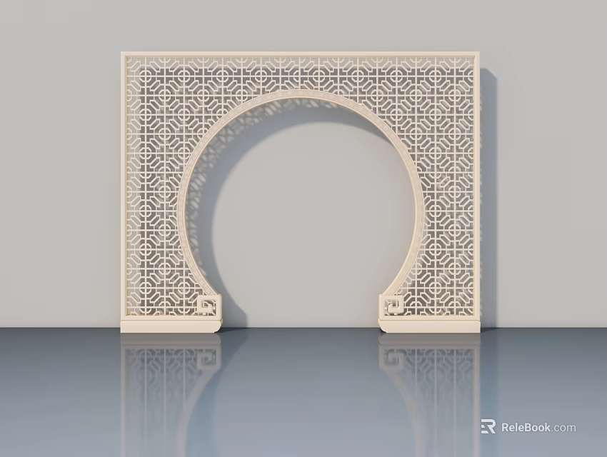 White Hinged Door With Intricate Geometric Pattern Decorative Frame Design 3d model