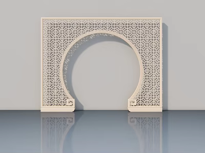 White Hinged Door With Intricate Geometric Pattern Decorative Frame Design 3d model