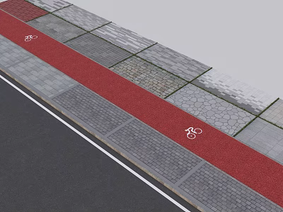 Red Bicycle Lane With Paved Pavement And Bike Symbols In Road Facilities 3d model