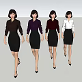 Women Wearing Different Colored Blouses And Black Skirts Walking Pose