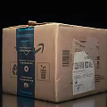 Amazon Cardboard Package With Fragile Label Recycling Symbols And Upward Arrows
