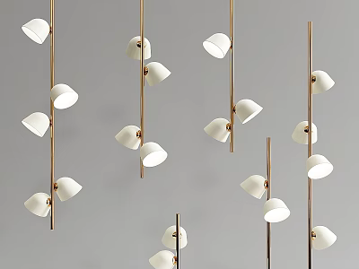 Modern Pendant Chandeliers Design With Golden Rods And White Shades 3d model