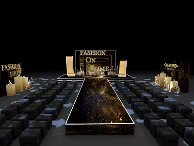 Floral Installation Design For Fashion Event Runway With Decorative Columns And Seating Arrangement 3d model