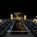 Floral Installation Design For Fashion Event Runway With Decorative Columns And Seating Arrangement