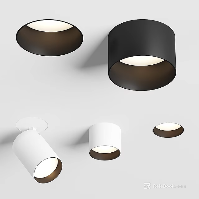 Sleek Modern Black And White Downlights And Spotlights For Home Ceiling Lighting 3d model 