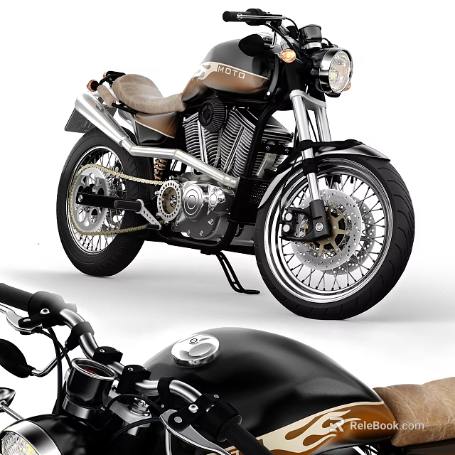 Black Classic Motorcycle With Brown Leather Seat Chrome Exhaust And Spoke Wheels 3d model 