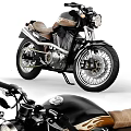Black Classic Motorcycle With Brown Leather Seat Chrome Exhaust And Spoke Wheels