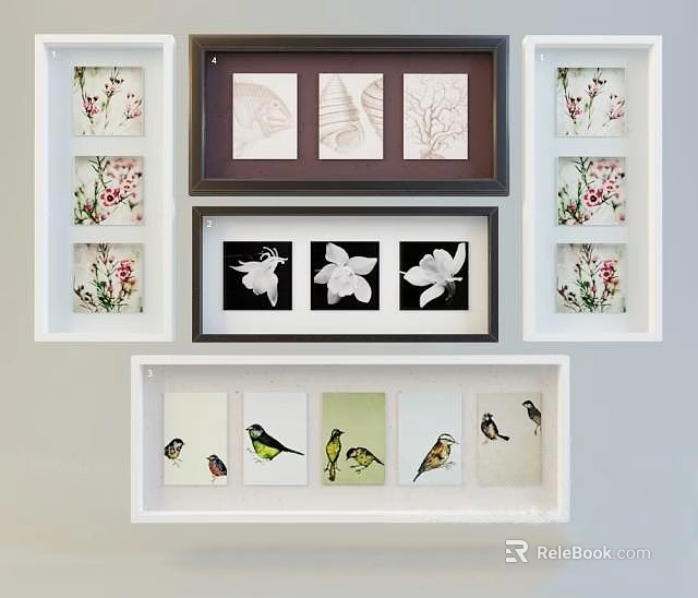 Decorative Framed Plant Paintings With Various Botanical Art For Interior Wall Decor 3d model 