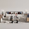 Modern Sofa And Coffee Table Set With Throw Pillows Side Tables And Decorative Flowers 3d model