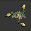 Mythical Character With Serpent Hair Wings Green Vines And Yellow Floral Buds 3D Design