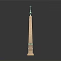 Tall Ancient Obelisk Structure With Cross Top And Bronze Base Decorations 3d model