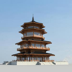 Chinese-style ancient built pavilion 3d model