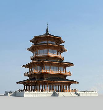 Chinese-style ancient built pavilion 3d model