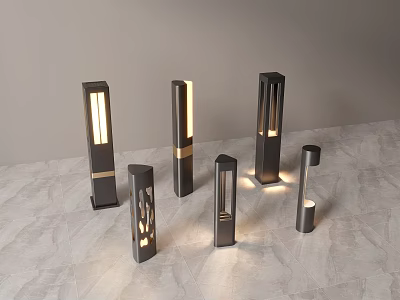 Modern Outdoor Lights With Various Pillar Styles And Metal Design For Garden Illumination 3d model