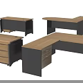 Various Office Desks With Wooden Tops Black Frames And Drawers