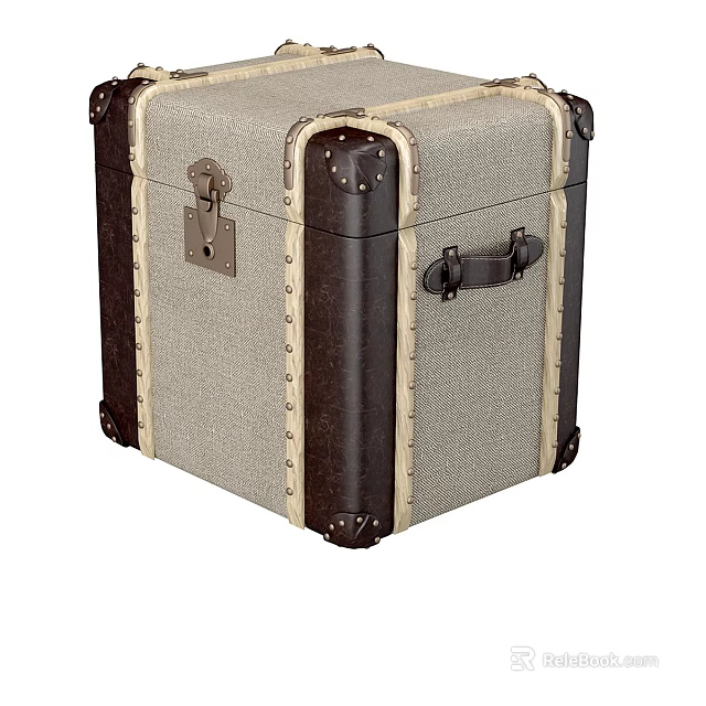 Vintage Canvas And Leather Suitcase With Metal Lock Rivet Details And Handle 3d model 