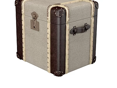 Vintage Canvas And Leather Suitcase With Metal Lock Rivet Details And Handle 3d model