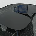 Modern Two Black Coffee Tables With Glossy Smooth Surface On Tile Floor 3d model