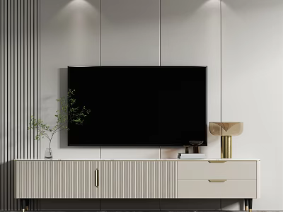 Modern TV Stand Design With Flat Screen TV Vase Table Lamp And Books 3d model