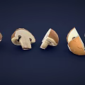 3D Rendered Vegetable Mushrooms Whole and Sliced Arranged on Dark Blue Background