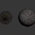 Modern Metallic Sculptures With Spherical Design Tower Like Structure Textured Surfaces And Hanging Chains
