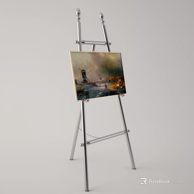 Musical Instruments and Art Supplies Display with Easel Canvas Painting Setup 3d model 