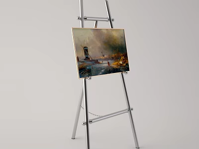 Musical Instruments and Art Supplies Display with Easel Canvas Painting Setup 3d model