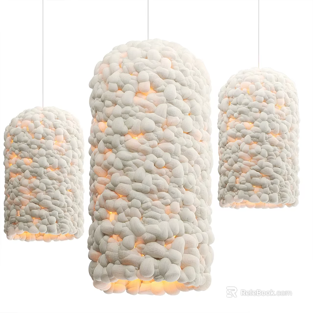 Natural Textured White Pebble Pendant Lights Cylindrical Shape With Warm Glow 3d model