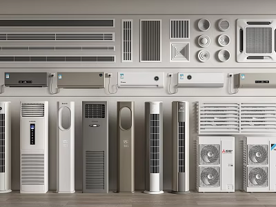 Different Types Styles and Models of Air Conditioners and Fans Displayed 3d model