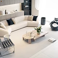Modern Beige L shaped Sofa with Black Cushions and Wooden Coffee Table in Living Room Interior