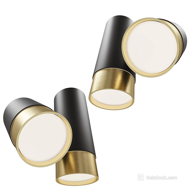 Modern Black and Gold Cylindrical Ceiling Light with White Shade and Sleek Metal Design 3d model 