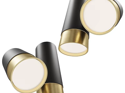 Modern Black and Gold Cylindrical Ceiling Light with White Shade and Sleek Metal Design 3d model