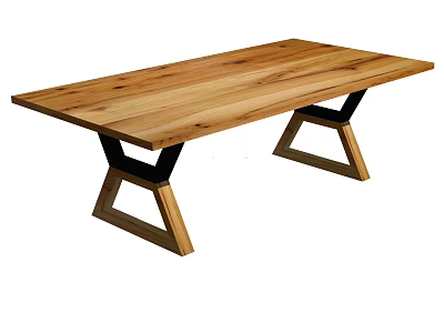 Modern Wooden Dining Table With Natural Wood Grain And Geometric Black Legs 3d model