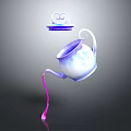 Artistic Purple White Teapot With Pink Dripping Liquid And Saucer