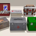 Medical Equipment Collection Of Various First Aid Kits With Red Cross Symbols And Designs