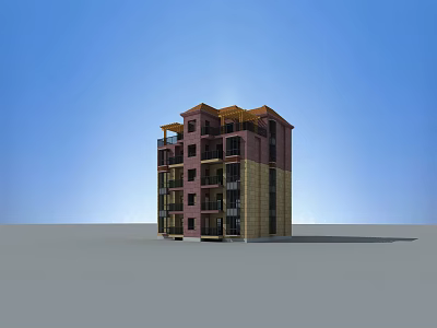 Modern Detached Villa With Red Brick Exterior Balconies Red Roof And Light Colored Walls 3d model