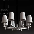 Modern Chandelier Design With Multiple White Lampshades Black Metal Frame And Gold Accents