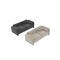 Modern Gray and Beige Two Seater Sofa With Round Pillows and Soft Fabric Upholstery