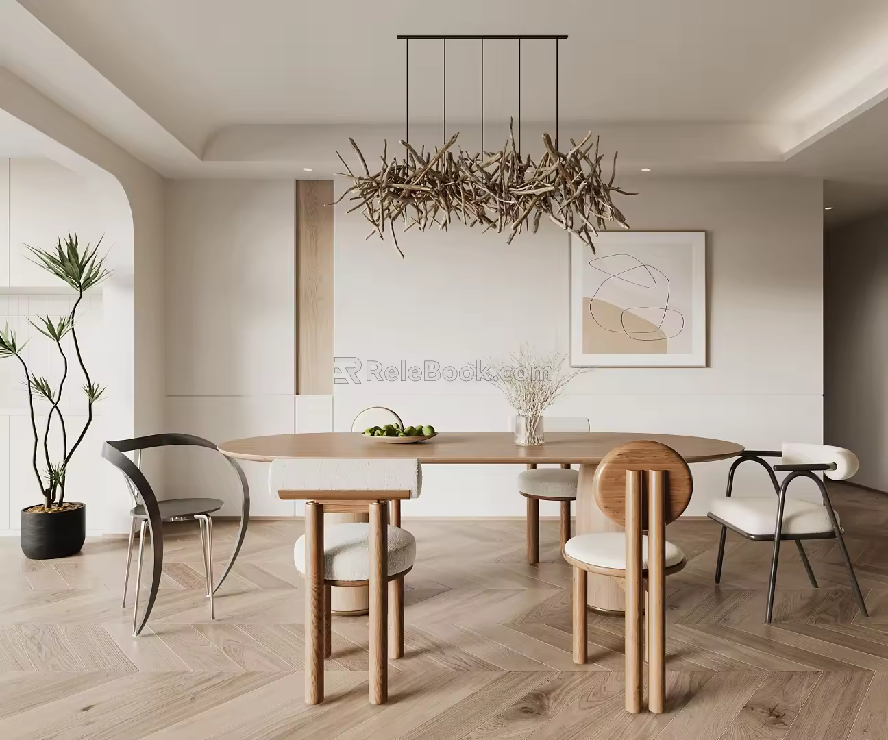 Modern Restaurant Cream Dining Table and Chair Combination 3d model
