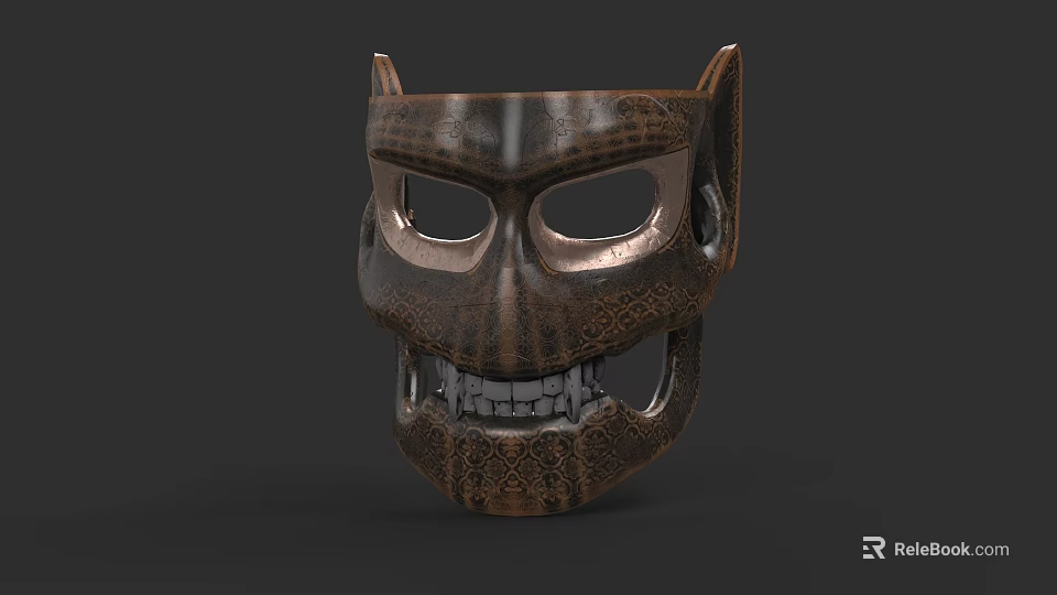 Unique Dark Metallic Hat With Cat Ears And Intricate Patterned Surface 3d model 