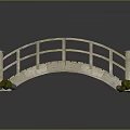 Arched Wooden Bridge With Rustic Railings And Green Accents On Dark Background