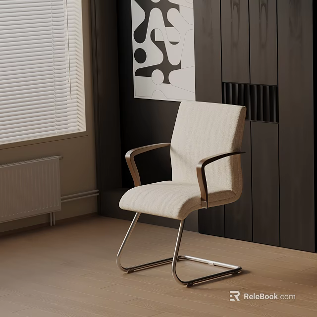 Modern Beige Massage Chair With Wooden Armrests And Metal Frame In Room Interior 3d model 